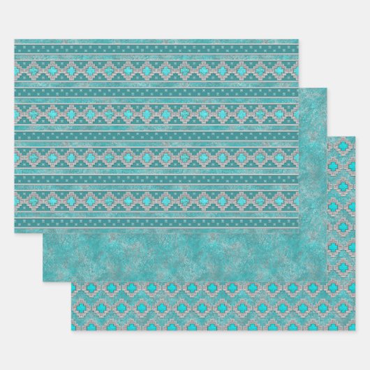 Zuidwest Turquoise geometrische patronen Inpakpapier Vel (Set)