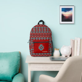Zuidwest Turquoise & Rood Geometrisch Monogram Bedrukte Rugzak