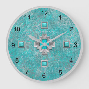 Zuidwest Turquoise Rots Geometrisch Patroon Grote Klok