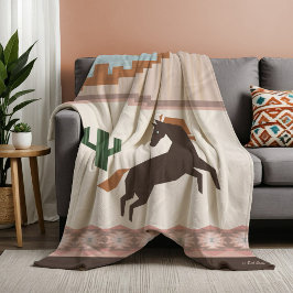 Zuidwest Wild Brown Horse & Cactus Fleece Deken