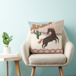 Zuidwest Wild Brown Horse & Cactus | Kussen