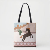 Zuidwest Wild Brown Horse & Cactus Tote Bag (Voorkant)