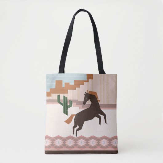 Zuidwest Wild Brown Horse & Cactus Tote Bag (Voorkant)