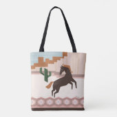 Zuidwest Wild Brown Horse & Cactus Tote Bag (Achterkant)