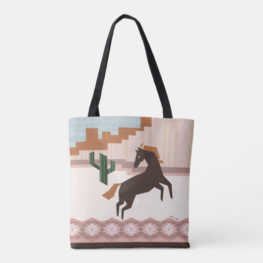 Zuidwest Wild Brown Horse & Cactus Tote Bag (Achterkant)