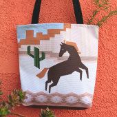 Zuidwest Wild Brown Horse & Cactus Tote Bag