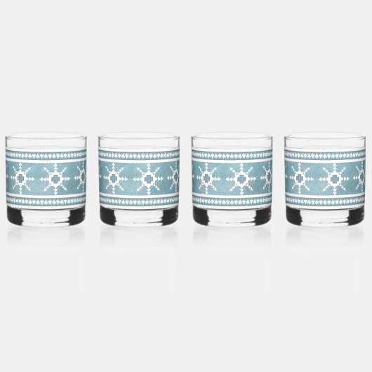 Zuidwest Winter Geometrische Sneeuwvlokken Blauw & Whisky Glas (Achterkant)