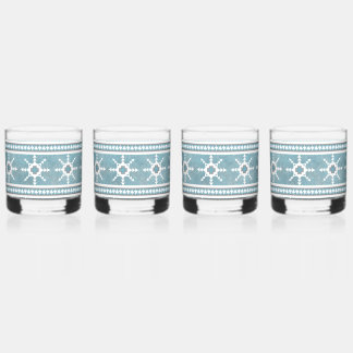 Zuidwest Winter Geometrische Sneeuwvlokken Blauw & Whisky Glas