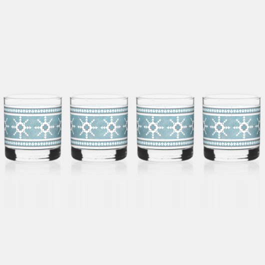 Zuidwest Winter Geometrische Sneeuwvlokken Blauw & Whisky Glas (Rechts)