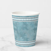 Zuidwest Winter Herten en Pine Trees Design Blauw Papieren Bekers (Voorkant)