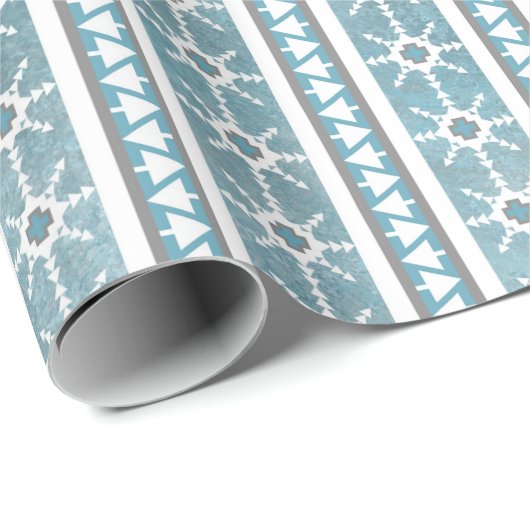 Zuidwest Winter Sneeuwvlokken & Pine Trees Blauw Cadeaupapier (Rol Hoek)