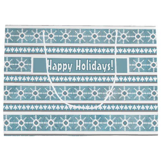 Zuidwest Winter Sneeuwvlokken & Pine Trees Blauw Groot Cadeauzakje (Achterkant)