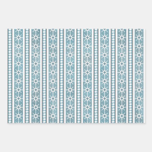 Zuidwest Winter Sneeuwvlokken & Pine Trees Blauw Inpakpapier Vel (Voorkant)