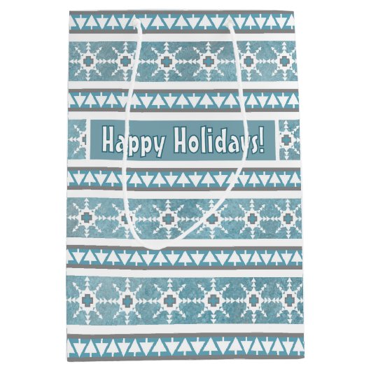 Zuidwest Winter Sneeuwvlokken & Pine Trees Blauw Medium Cadeauzakje (Voorkant)