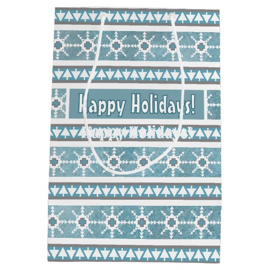 Zuidwest Winter Sneeuwvlokken & Pine Trees Blauw Medium Cadeauzakje (Achterkant)