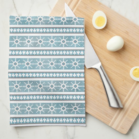 Zuidwest Winter Sneeuwvlokken & Pine Trees Blauw Theedoek (Quarter Fold)