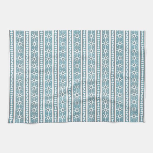 Zuidwest Winter Sneeuwvlokken & Pine Trees Blauw Theedoek (Horizontaal)