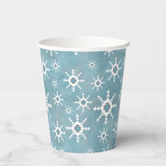 Zuidwest Winter Snowflakes Holiday Party Blauw Papieren Bekers (Achterkant)