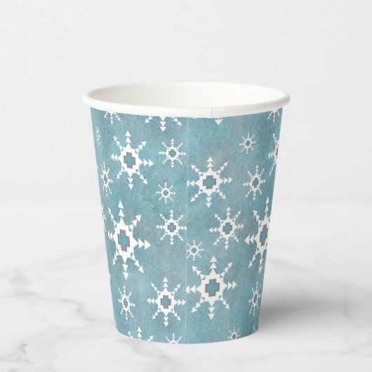 Zuidwest Winter Snowflakes Holiday Party Blauw Papieren Bekers (Rechts)
