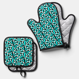 Zuidwest Woestijnbloemen in Turquoise Ovenwant & Pannenlap Set