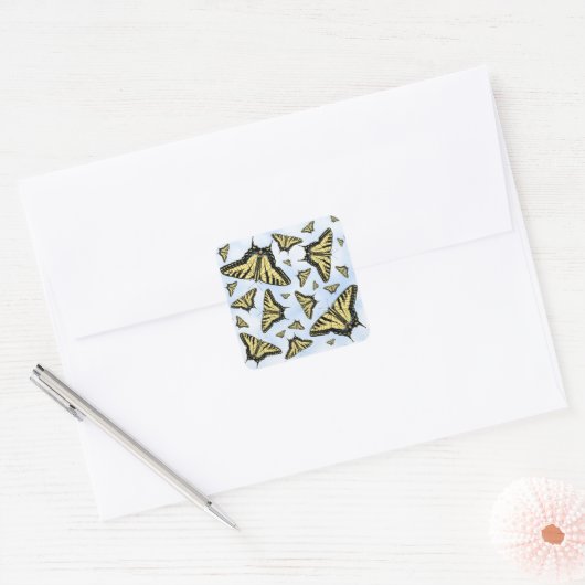 Zuidwest Yellow Swallowtail Butterflies Blue Sky Vierkante Sticker (Envelop)