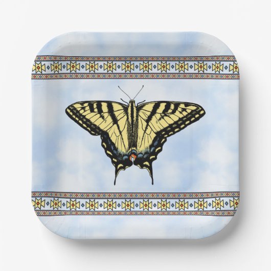 Zuidwest Yellow Swallowtail Butterfly Blue Sky Papieren Bordje (Voorkant)