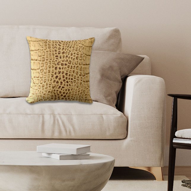 zuidwestelijk goudbruin alligatorleer kussen (southwestern Gold brown Alligator Leather Throw Pillow)