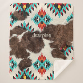  zuidwestelijk Koeienhuid Turquoise Aztec Pattern Sherpa Deken