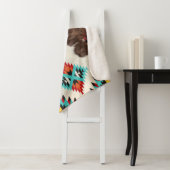  zuidwestelijk Koeienhuid Turquoise Aztec Pattern Sherpa Deken (In situ)