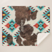  zuidwestelijk Koeienhuid Turquoise Aztec Pattern Sherpa Deken (Voorkant (horizontaal))