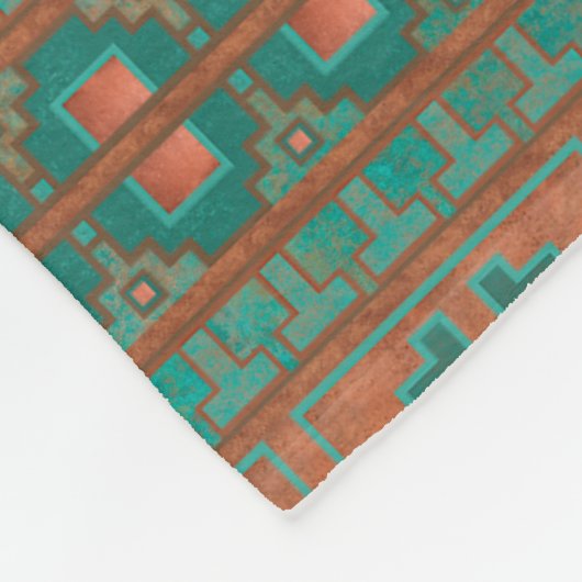 Zuidwestelijk Koper Blauwgroen Geometrisch Patroon Fleece Deken (Hoek)