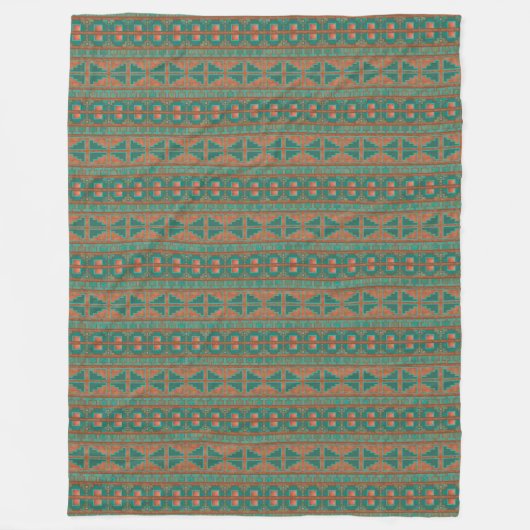 Zuidwestelijk Koper Blauwgroen Geometrisch Patroon Fleece Deken (Voorkant)