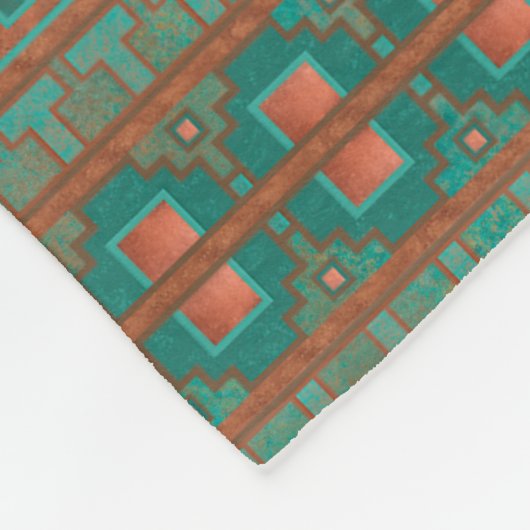 Zuidwestelijk Koper Blauwgroen Geometrisch Patroon Fleece Deken (Hoek)