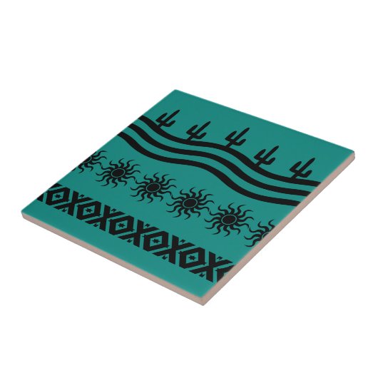 Zuidwestelijk ontwerp Blauwgroen en zwarte Tegel T Tegeltje (Zijkant)