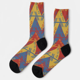 Zuidwestelijk rood goud en blauw patroon sokken