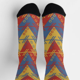 Zuidwestelijk rood goud en blauw patroon sokken