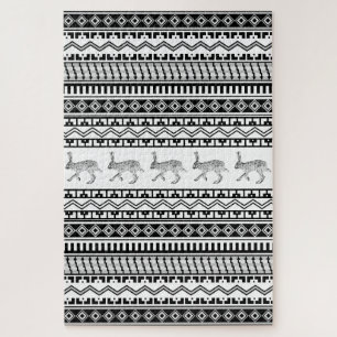 Zuidwestelijk zwart-wit konijn geometrisch patroon legpuzzel