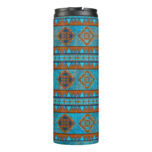 Zuidwestelijke bergtoppen turquoise patroon thermosbeker (Achterkant)
