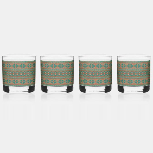 Zuidwestelijke Blauwgroen koperkleuren geometrisch Whisky Glas (Achterkant)