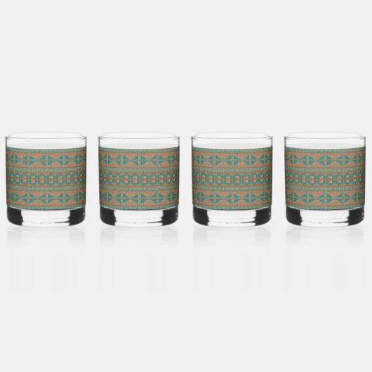 Zuidwestelijke Blauwgroen koperkleuren geometrisch Whisky Glas (Links)
