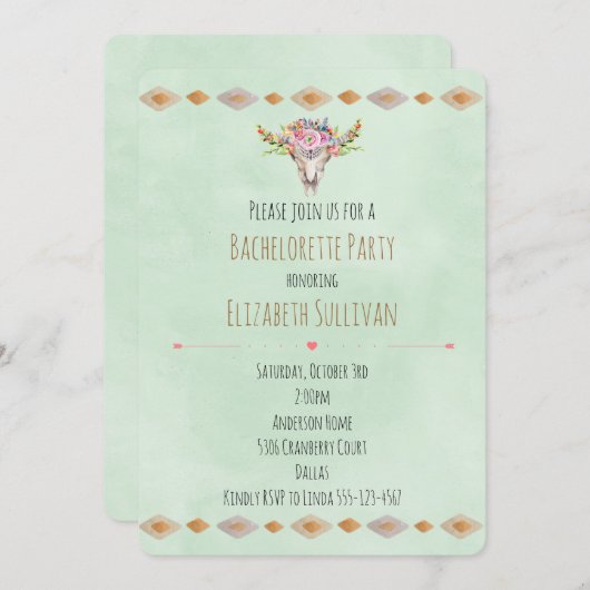 Zuidwestelijke Bloemen Koe Schedel Bachelorette Pa Kaart (Voorkant / Achterkant)