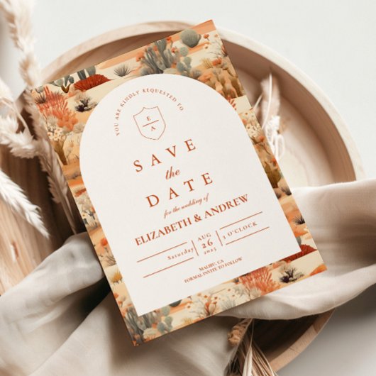 Zuidwestelijke Bloemige Woestijn Bruiloft Save The Date