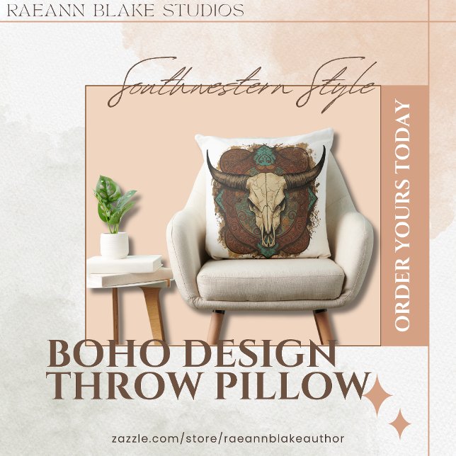 Zuidwestelijke Boho Design Stierenskelet Worp Kuss Kussen (Creator heeft geüpload)