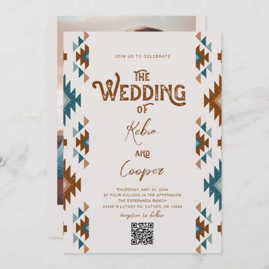 Zuidwestelijke bruiloft uitnodiging met QR-code (Voorkant / Achterkant)