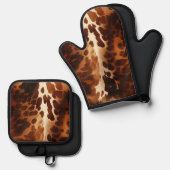 Zuidwestelijke bruine crème Koeienhuid Ovenwant & Pannenlap Set (Voorkant / Achterkant)