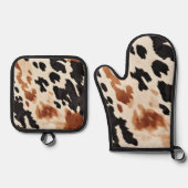 Zuidwestelijke bruine crème zwart Koeienhuid Ovenwant & Pannenlap Set (Voorkant)