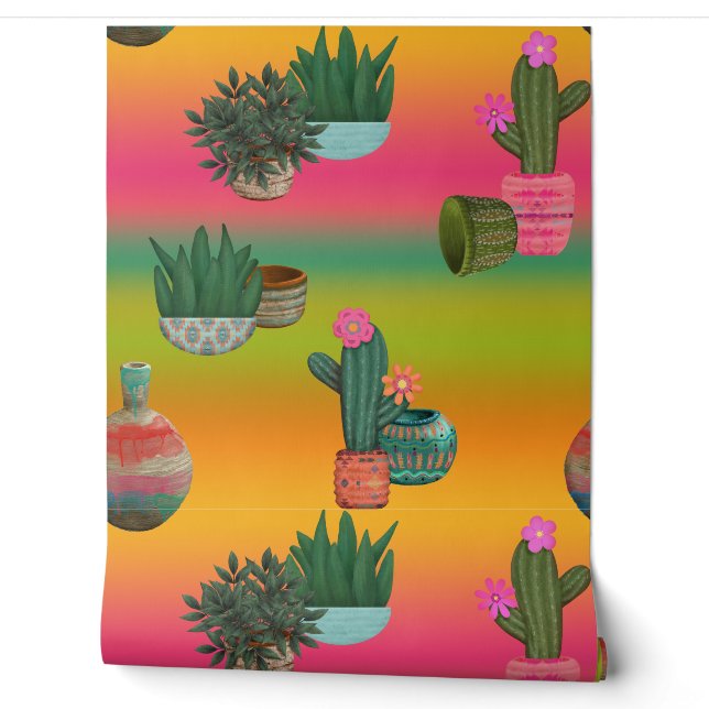 Zuidwestelijke Cactus Bloempotten Ombre Schoonheid Behang (Afrollen)