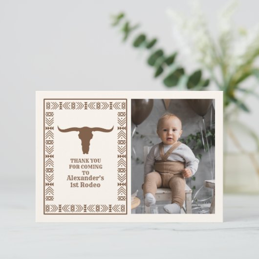 Zuidwestelijke Country Ranch Western 1e Verjaardag Bedankkaart (Staand voorkant)
