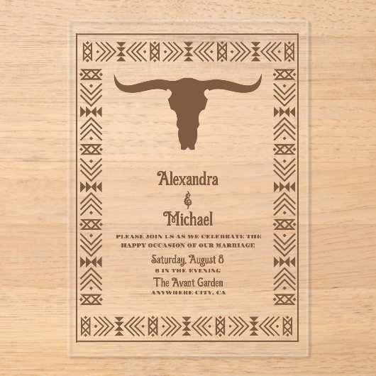 Zuidwestelijke Country Ranch Westerne bruiloft Acryl Uitnodigingen (Voorkant)