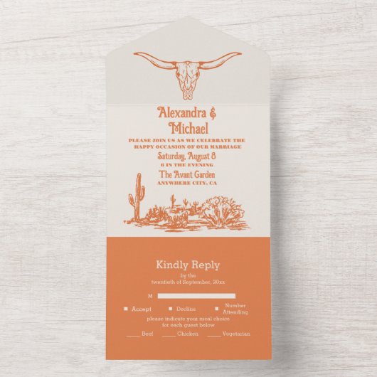 Zuidwestelijke Country Ranch Westerne bruiloft All In One Uitnodiging (Binnen)